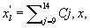$x^\prime_l = \sum\nolimits_{j = 19}^{14} {Cj,x} ,$