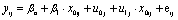 ${{{y}}_{{{ij}}}} = {{{\beta }}_{{o}}} + {{{\beta }}_1} \cdot {{{x}}_0}_{{{ij}}} + {{{u}}_0}_{{j}} + {{{u}}_1}_{{j}} \cdot {{{x}}_0}_{{{ij}}} + {{\rm{e}}_{{{ij}}}}$