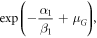 $\exp \left(-\displaystyle \frac{{\alpha }_{1}}{{\beta }_{1}}+{\mu }_{G}\right),$