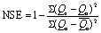 ${\rm{NSE}} = 1 - \frac{{\sum {{({Q_s} - {Q_o})}^2}}}{{\sum {{({Q_o} - \overline {{Q_o}} )}^2}}}$