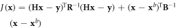 $J{({\bf{x}})={({\bf{Hx}}-{\bf{y}})}^{{\rm{T}}}{{\bf{R}}}^{-1}({\bf{Hx}}-{\bf{y}})+({\bf{x}}-{{\bf{x}}}^{b})}^{{\rm{T}}}{{\bf{B}}}^{-1}({\bf{x}}-{{\bf{x}}}^{b})$