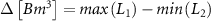 $\Delta \left[ Bm^{3} \right] = max \left ( L_{1} \right) - min \left ( L_{2} \right )$
