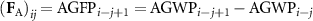 ${\left( {{{\mathbf F}_{\text{A}}}} \right)_{ij}} = {\text{AGF}}{{\text{P}}_{i - j + 1}} = {\text{AGW}}{{\text{P}}_{i - j + 1}} - {\text{AGW}}{{\text{P}}_{i - j}}$