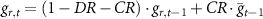 $ g_{r, t} = (1 - DR - CR) \cdot g_{r, t-1} + CR \cdot \bar{g}_{t-1} $