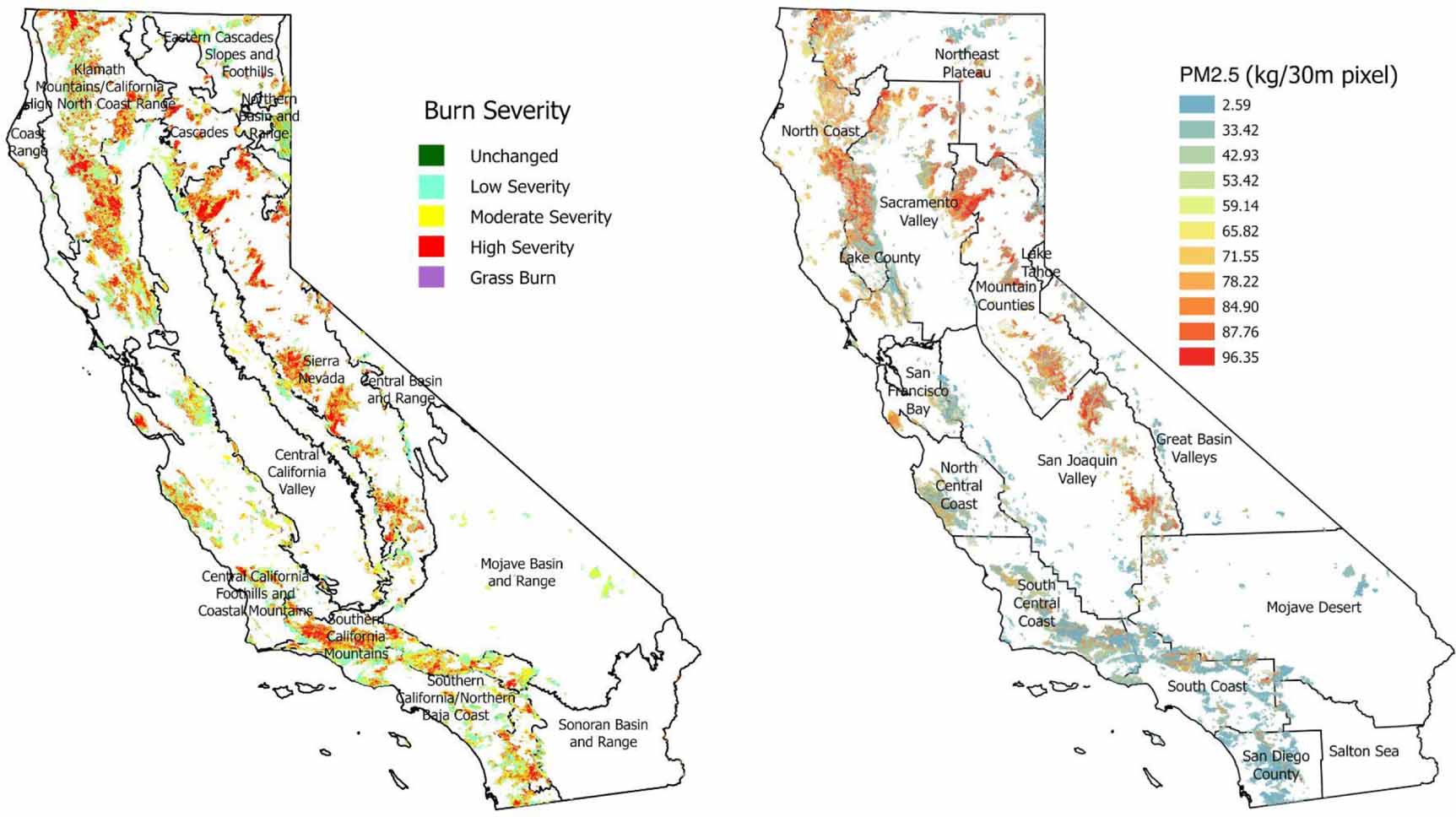 Spatial and temporal patterns of wildfire burn severity and biomass ...