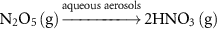 ${{\text{N}}_{\text{2}}}{{\text{O}}_{\text{5}}}\left( {\text{g}} \right)\mathop{-\!\!\!\!-\!\!\!\!-\!\!\!\!-\!\!\!\!-\!\!\!\!\!-\!\!\!\!\!-\!\!\!\!\!\longrightarrow} \limits^{{\text{aqueous aerosols}}} 2{\text{HN}}{{\text{O}}_{\text{3}}}\left( {\text{g}} \right)$
