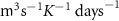 ${{\text{m}}^{\text{3}}}{ }{{\text{s}}^{ - 1}}{ }K^{-1}{\text{ days}}^{-1}$