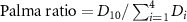 ${\text{Palma ratio}} = { }{D_{10}}/\mathop \sum \nolimits_{i = 1}^4 {D_i}$