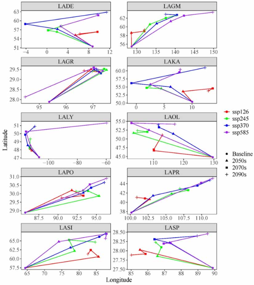 Predicted suitable habitat distribution of major Larix species in the ...