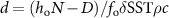 $d = (h_\textrm{o}N - D)/f_\textrm{o}\delta \textrm{SST} \rho c$