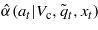 $\hat {\alpha }({a}_{t}\vert {V}_{\mathrm{c}},{\tilde {q}}_{t},{x}_{t})$