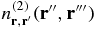 $n_{\mathbf {r},\mathbf {r}^{\prime }}^{(2)}(\mathbf {r}^{\prime \prime },\mathbf {r}^{\prime \prime \prime })$