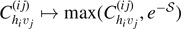 ${C}_{{h}_{i}{v}_{j}}^{(ij)}{\mapsto}\mathrm{max}({C}_{{h}_{i}{v}_{j}}^{(ij)},{e}^{-\mathcal{S}})$