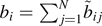 ${b}_{i}={\sum }_{j=1}^{N}{~{b}}_{ij}$