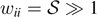 ${w}_{ii}=\mathcal{S}\gg 1$
