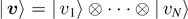 $\left\vert \enspace \boldsymbol{v}\right\rangle =\left\vert \enspace {v}_{1}\right\rangle \otimes \cdots \otimes \left\vert \enspace {v}_{N}\right\rangle $