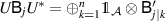 $U \mathsf{B}_j U^* = \oplus_{k = 1}^n \unicode{x1D7D9}_\mathcal{A} \otimes \mathsf{B}^{^{\prime}}_{j|k}$