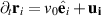 $ \partial_t \mathbf{r}_i = v_0 \hat{\mathbf{e}}_i + \mathbf{u_i} $
