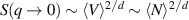 $S(q \rightarrow 0) \sim \langle V \rangle^{2/d} \sim \langle N \rangle^{2/d}$