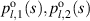 $p_{l,1}^\textrm{o}(s), p_{l,2}^\textrm{o}(s)$