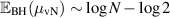 $\mathbb{E}_\textrm{BH} ( \mu_\textrm{vN} ) \sim \log N - \log 2$