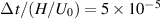 $\Delta\,t/(H/U_0) = 5\times10^{-5}$