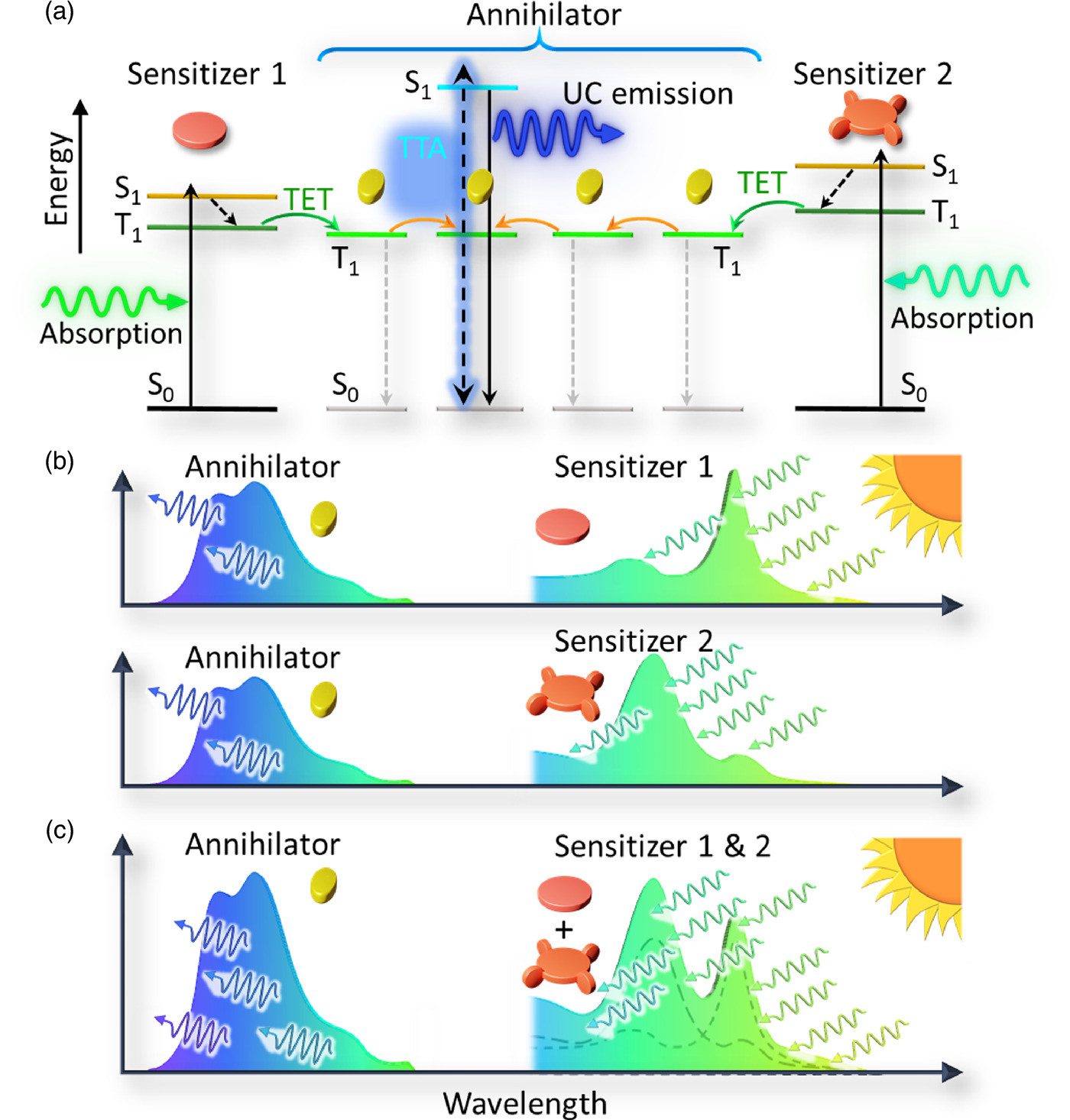 Absorption bandwidth broadening of photon upconversion solid-solution ...