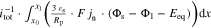 ${i}_{\mathrm{tot}}^{-1}\cdot {\int }_{{x}_{0}}^{{x}_{1}}\left(\tfrac{3\,{\varepsilon }_{{\rm{s}}}}{{R}_{{\rm{p}}}}\cdot F\,{j}_{{\rm{n}}}\cdot \left({{\rm{\Phi }}}_{{\rm{s}}}-{{\rm{\Phi }}}_{{\rm{l}}}-{E}_{\mathrm{eq}}\right)\right){\rm{d}}x$