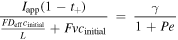 $\displaystyle \frac{{I}_{{\rm{app}}}(1-{t}_{+})}{\tfrac{F{D}_{{\rm{eff}}}{c}_{{\rm{initial}}}}{L}+Fv{c}_{{\rm{initial}}}}\,=\,\displaystyle \frac{\gamma }{1+Pe}$
