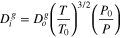 ${D}_{i}^{g}={D}_{o}^{g}{\left(\displaystyle \frac{T}{{T}_{0}}\right)}^{3/2}\left(\displaystyle \frac{{P}_{0}}{P}\right)$