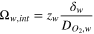 ${{\rm{\Omega }}}_{w,int}={z}_{w}\displaystyle \frac{{\delta }_{w}}{{D}_{{O}_{2},w}}$
