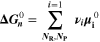 ${\boldsymbol{\Delta }}{{\boldsymbol{G}}}_{{\boldsymbol{n}}}^{0}=\displaystyle \sum _{{{\boldsymbol{N}}}_{{\bf{R}}},{{\boldsymbol{N}}}_{{\bf{P}}}}^{{\boldsymbol{i}}=1}{{\boldsymbol{\nu }}}_{{\boldsymbol{i}}}{{\boldsymbol{\mu }}}_{{\bf{i}}}^{0}$