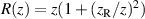 $R(z) = z(1+(z_{\rm R}/z)^2)$