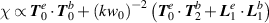 $\chi \propto \boldsymbol{T}_0^{ e} \cdot \boldsymbol{T}_0^{ b} + {\left( {k{w_0}} \right)^{ - 2}}\left( {\boldsymbol{T}_0^{ e} \cdot \boldsymbol{T}_2^{ b} + \boldsymbol{L}_1^e \cdot \boldsymbol{L}_1^b} \right)$