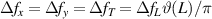 $\Delta f_x = \Delta f_y = \Delta f_T = \Delta f_L\vartheta(L)/\pi$