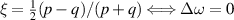 $\xi = \frac{1}{2}(p-q)/(p+q)\Longleftrightarrow\Delta\omega = 0$