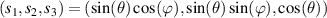$(s_1,s_2,s_3) = (\sin(\theta)\cos(\varphi),\sin(\theta)\sin(\varphi),\cos(\theta))$