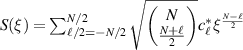 $S(\xi) = \sum_{\ell/2 = -N/2}^{N/2}\sqrt{\begin{pmatrix} N \\ \frac{N+\ell}{2} \end{pmatrix}} c_{\ell}^{*} \xi^{\frac{N-\ell}{2}}$
