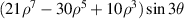 $(21{\rho ^7} - 30{\rho ^5} + 10{\rho ^3})\sin 3\theta $
