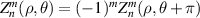 $Z_n^m(\rho ,\theta ) = {( - 1)^m}Z_n^m(\rho ,\theta + {{\pi }})$