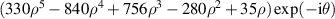 $(330{\rho ^5} - 840{\rho ^4} + 756{\rho ^3} - 280{\rho ^2} + 35\rho )\exp ( - {\text{i}}\theta )$
