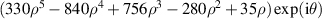 $(330{\rho ^5} - 840{\rho ^4} + 756{\rho ^3} - 280{\rho ^2} + 35\rho )\exp ({\text{i}}\theta )$