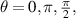 $\theta = 0, \pi, \frac{\pi}{2},$
