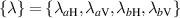 $\{\lambda\} = \{\lambda_{a\mathrm{H}},\lambda_{a\mathrm{V}},\lambda_{b\mathrm{H}},\lambda_{b\mathrm{V}}\}$
