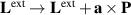 ${{\mathbf{L}}^{{\text{ext}}}} \to {{\mathbf{L}}^{{\text{ext}}}} + {\mathbf{a}} \times {\mathbf{P}}$