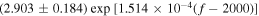 $(2.903\pm 0.184)\,\exp \,\left[1.514\times 1{0}^{-4}(f-2000)\right]$