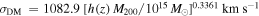 ${\sigma }_{{\rm{DM}}}\,=1082.9\,{[h(z)\,{M}_{200}/1{0}^{15}\,{M}_{\odot }]}^{0.3361}\,{\rm{km}}\,{{\rm{s}}}^{-1}$