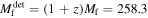 ${M}_{{\rm{f}}}^{\det }=(1+z){M}_{{\rm{f}}}=258.3$