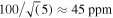 $100/\sqrt{(}5)\approx 45\,\mathrm{ppm}$
