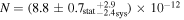 $N=(8.8\pm {0.7}_{\mathrm{stat}}{{}_{-2.4}^{+2.9}}_{\mathrm{sys}})\times {10}^{-12}\,$